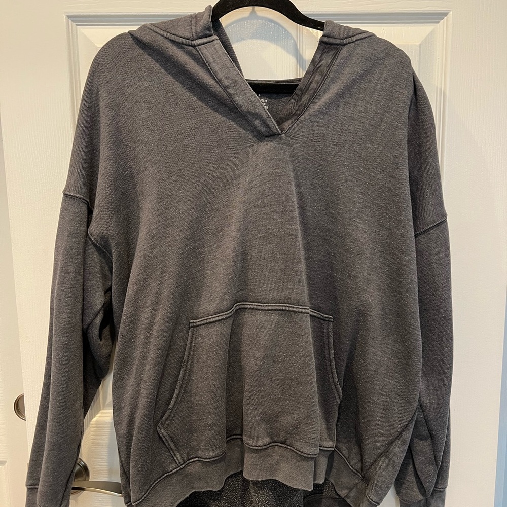 Aerie dark grey hooded V neck sweatshirt
